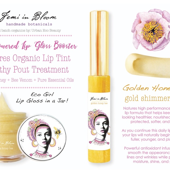 Sheer Gold Shimmer Organic Lip Gloss Plumper Treatment - Picture 4 of 13